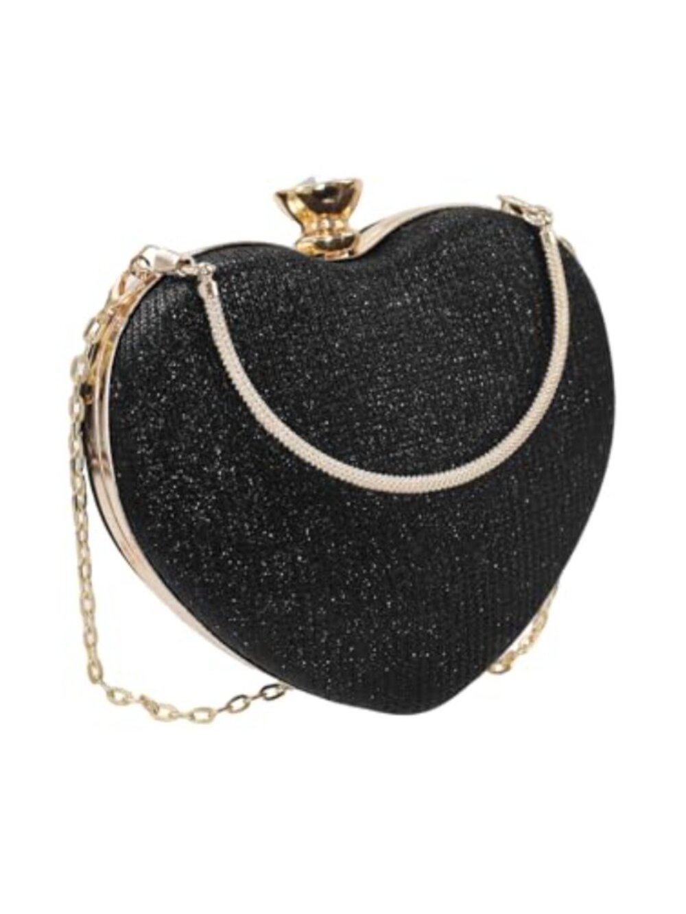 Sparkling Heart-Shaped Clutch Crossbody Bag Detachable Chain Strap Evening